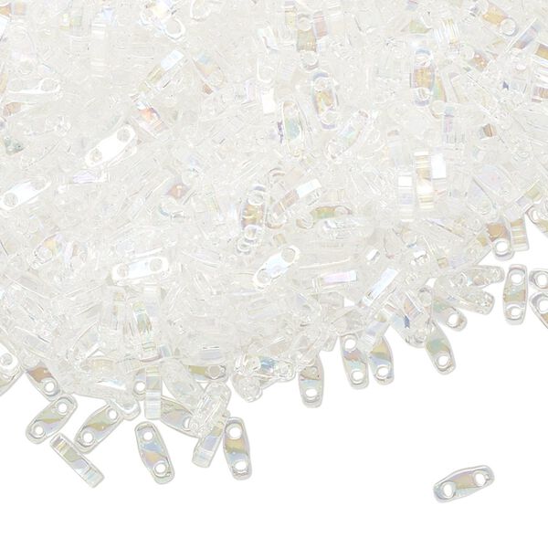 Seed bead, TILA®, glass, pkg/5g, 5x1.2mm quarter tila rectangle, translucent rainbow crystal clear, (QTL-250). image number 0