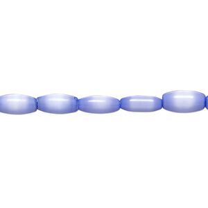 Bead, cat's eye glass (fiber optic glass), blue, 9x4mm-11x5mm barrel. Sold per 15-inch strand, approximately 40 beads.