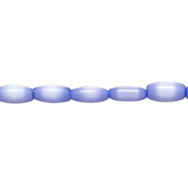 Bead, cat's eye glass (fiber optic glass), blue, 9x4mm-11x5mm barrel. Sold per 15-inch strand, approximately 40 beads. image number 0