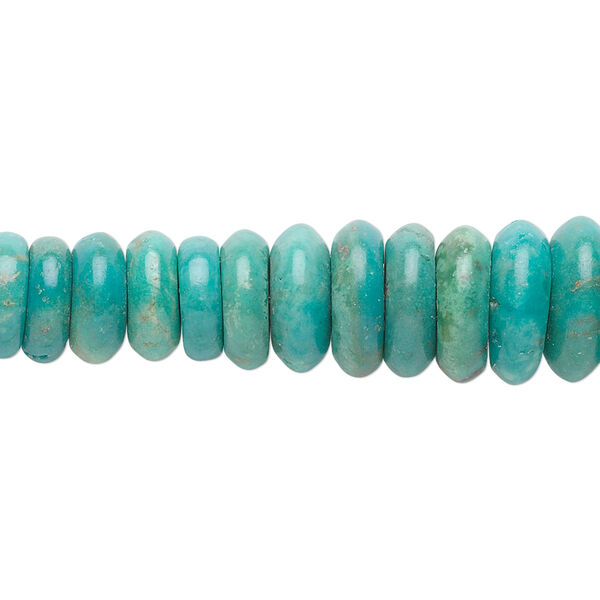 Bead, turquoise (dyed / stabilized), 4x2mm-16x4mm graduated rondelle, B grade, Mohs hardness 5 to 6. Sold per 15" to 16" strand. image number 0