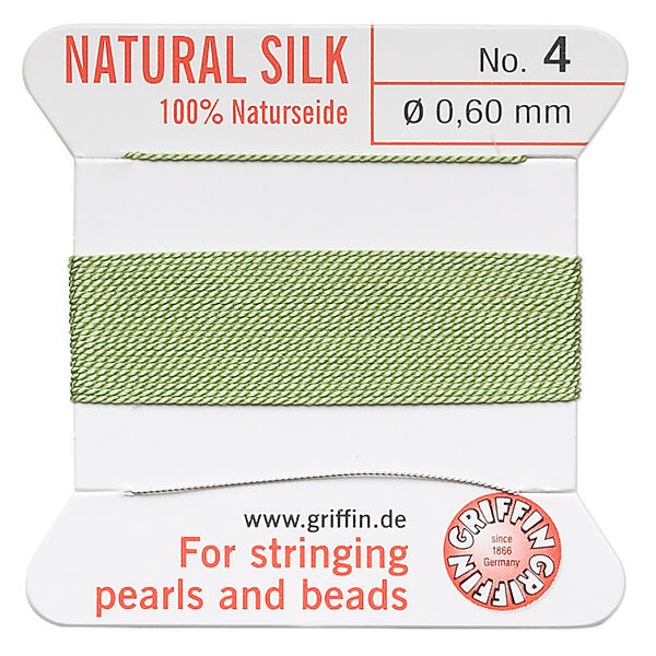 Thread, Griffin, silk, jade green, size #4. Sold per 2-meter card (approximately 78 inches). image number 0