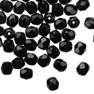 Bead 1pkg60 Czech fire-polished glass, 6mm faceted round, opaque jet black