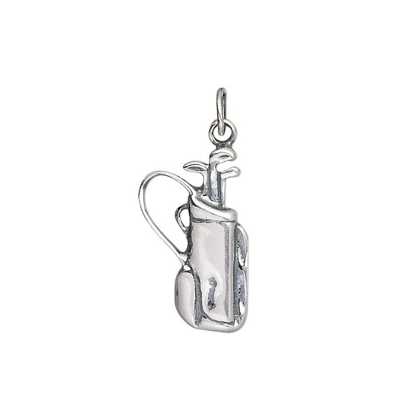 Charm, antiqued sterling silver, 19x12mm golf bag. Sold individually. image number 0