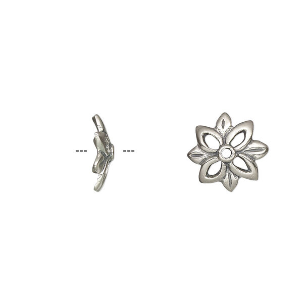 Bead cap, antiqued sterling silver, 12x3mm fancy flower, fits 10-14mm bead. Sold per pkg of 2. image number 0
