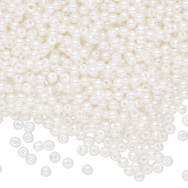 Bead, acrylic, white pearl, 2.5mm round. Sold per 1-ounce pkg, approximately 4900 beads. image number 0