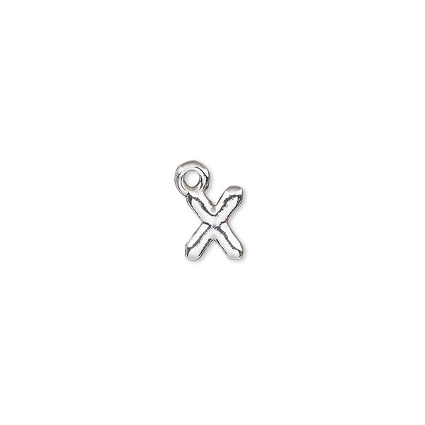 Charm, silver-finished "pewter" (zinc-based alloy), 8x6mm alphabet letter X. Sold per pkg of 2. image number 0