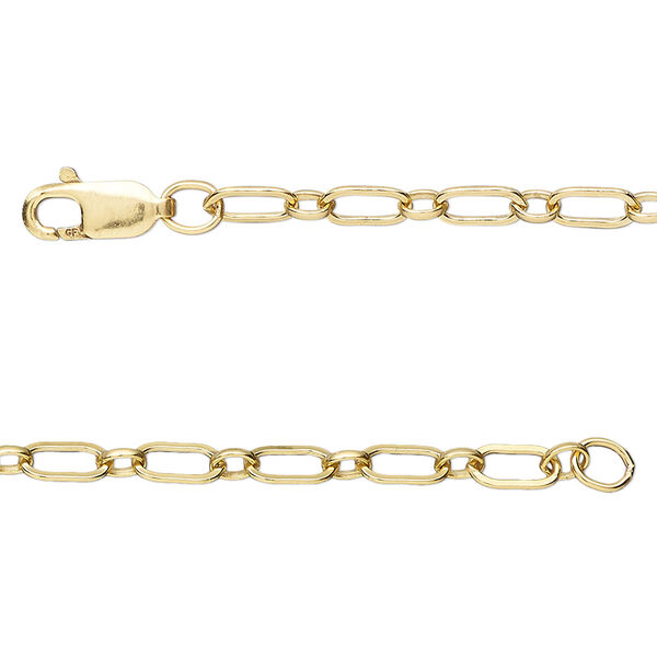 Chain, 14Kt gold-filled, 3.3mm flat oval long and short, 16 inches with lobster claw clasp. Sold individually. image number 0