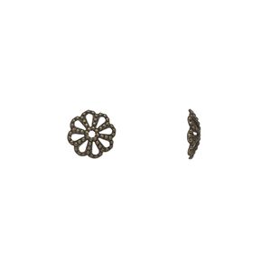 Bead cap, antique gold-plated brass, stamped, 8x2mm fancy round with cutout pattern, fits 8-10mm bead. Sold per pkg of 100.