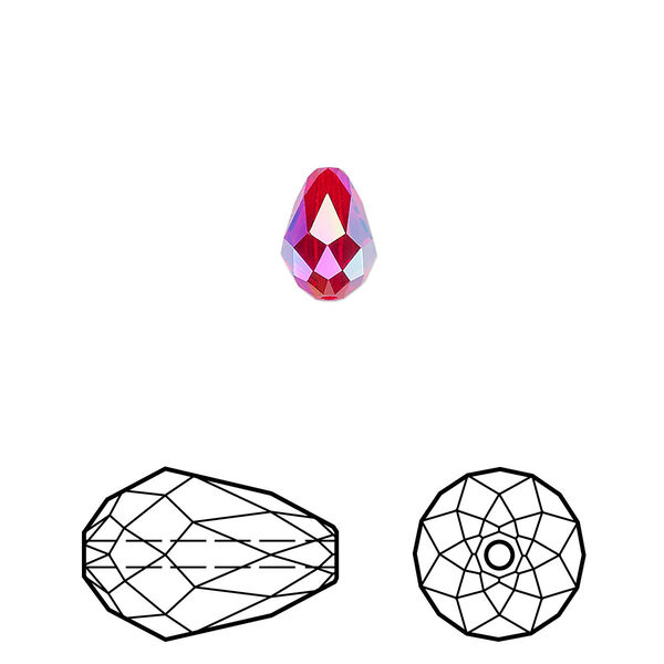 Bead 24pk light Siam shimmer 2X, Crystal Passions® 9x6mm teardrop 5500 image number 0