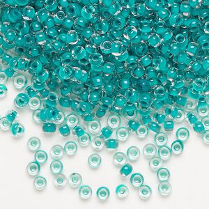 Seed bead, Preciosa Ornela Czech glass, pkg/50g, #8 rocaille, transparent terra intensive sea green-lined clear, (08A58).