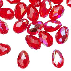 Bead Celestial Crystal® 1pkg40, 11X7.5mm-12X8mm teardrop / 66 facets, translucent red AB