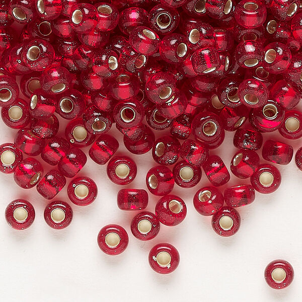 Seed bead, Miyuki, glass, pkg/25g, #6 rocaille, transparent silver-lined ruby red (RR-11). image number 0