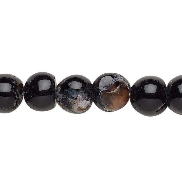 Black agate 1pkg1, uneven round bead 14 inch 9-10mm image number 0