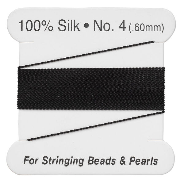 Thread, silk, black, size #4. Sold per 2-meter card. image number 0
