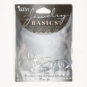 Ear wire leverback 1pkg10, 17mm / closed loop, silver-finished brass 5 pair