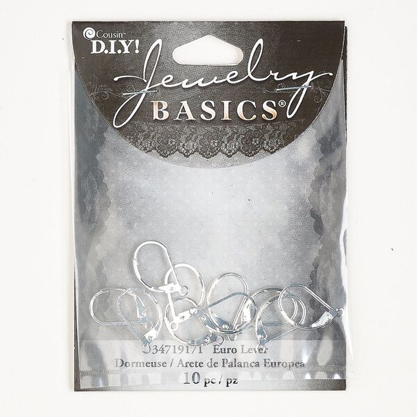Ear wire leverback 1pkg10, 17mm / closed loop, silver-finished brass 5 pair image number 0