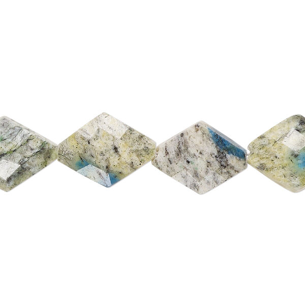 Bead, K2 "jasper" (granite and azurite) (natural), 13x10mm-17x13mm hand-cut faceted puffed diamond with 0.4-1.4mm hole, B- grade, Mohs hardness 3-1/2 to 7. Sold per 8-inch strand, approximately 10 beads. image number 0