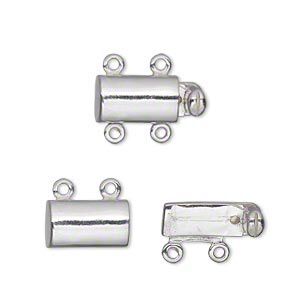 Clasp tab 1pkg1 sterling silver, 12x7mm domed rectangle, 2-strand