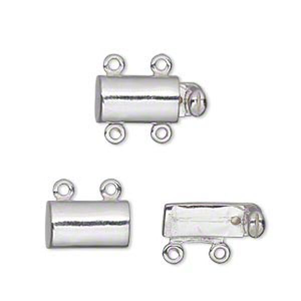 Clasp, 2-strand tab, sterling silver, 12x7mm smooth domed rectangle. Sold individually. image number 0