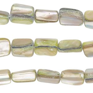 Bead, mother-of-pearl shell (dyed), yellow-green, medium to large chip and 10x7mm-11x8mm stick, Mohs hardness 3-1/2. Sold per pkg of (3) 15-inch strands.