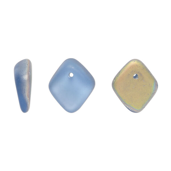Bead, Czech pressed glass, frosted iris blue, 14x5mm diamond. Sold per 15" to 16" strand. image number 0