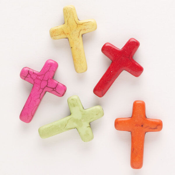 Bead mix, resin, pkg/5, mixed colors, 28x19mm-31x22mm flat cross. image number 0