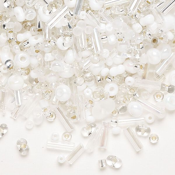 Seed bead mix, Preciosa Czech glass, pkg/50g, 5x2mm round tube, opaque and translucent clear and white. image number 0