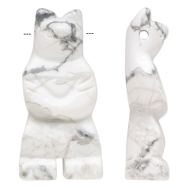 Howlite 1pkg1, hand-cut top-drilled standing bear focal natural 41x18mm-45x22mm image number 0