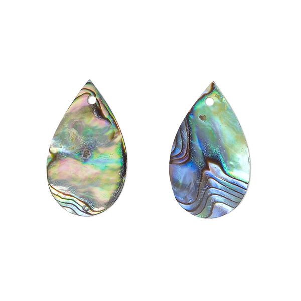 Drop, paua shell (natural), 19x12mm hand-cut top-drilled teardrop, Mohs hardness 3-1/2. Sold per pkg of 2. image number 0
