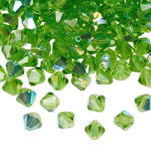 Bead 24pk peridot AB, Preciosa Czech crystal 6mm bicone