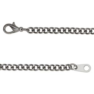 Chain, gunmetal-finished steel, 3mm curb, 20 inches with lobster claw clasp. Sold individually.