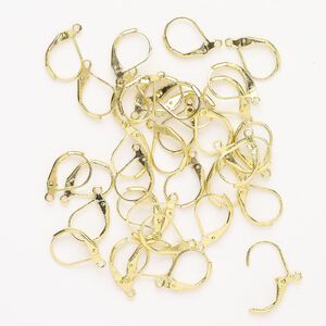 Ear wire leverback 1pkg34, 13mm / open loop, gold-finished brass 17 pair