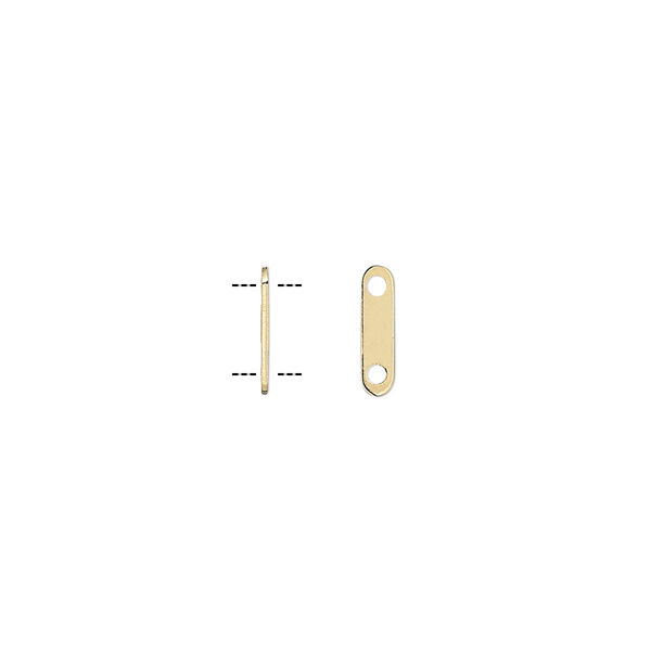 Spacer bar, gold-plated brass, 8.5x2.5mm 2-strand rounded rectangle, 6mm hole to hole. Sold per pkg of 100. image number 0