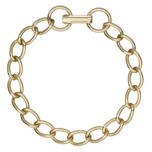 Bracelet, gold-finished steel, 7mm curb with fold-over clasp, 6-1/2 inches. Sold individually.