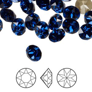 Chaton 6pk dark sapphire foil back, Crystal Passions® Regenerated 8.16-8.41mm round SS39 1088