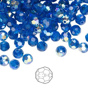 Bead 144pk Capri blue AB, Preciosa Czech crystal 5mm round