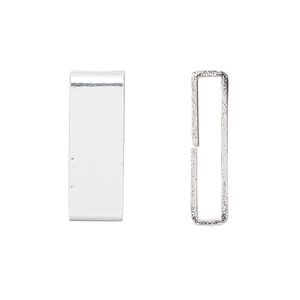 Crimp, silver-finished brass, 11x4mm flat rectangle, 10x1.5mm inside diameter. Sold per pkg of 20.