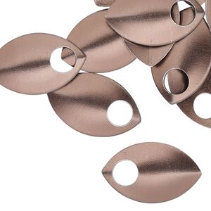 Component, anodized aluminum, brown, 22x14mm 2-sided curved scale blank with 5mm hole, 20 gauge. Sold per pkg of 20.