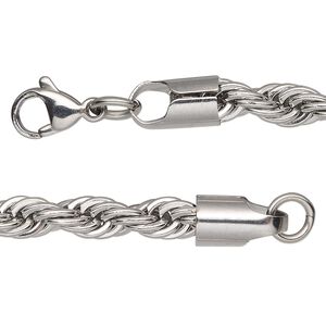 Chain 1pkg1 French rope, 6mm / lobster claw clasp, stainless steel 16 inch