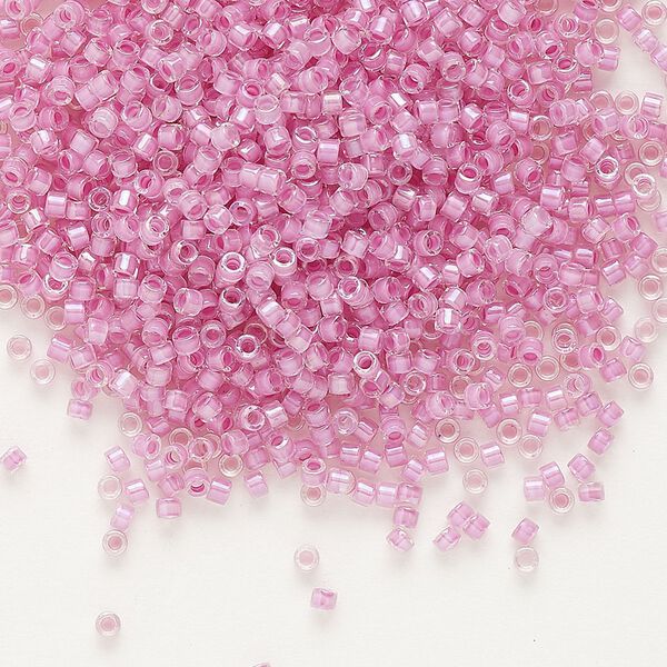 Seed bead, Delica®, glass, pkg/50g, #11 round, translucent orchid-lined luster crystal clear (DB-0072). image number 0