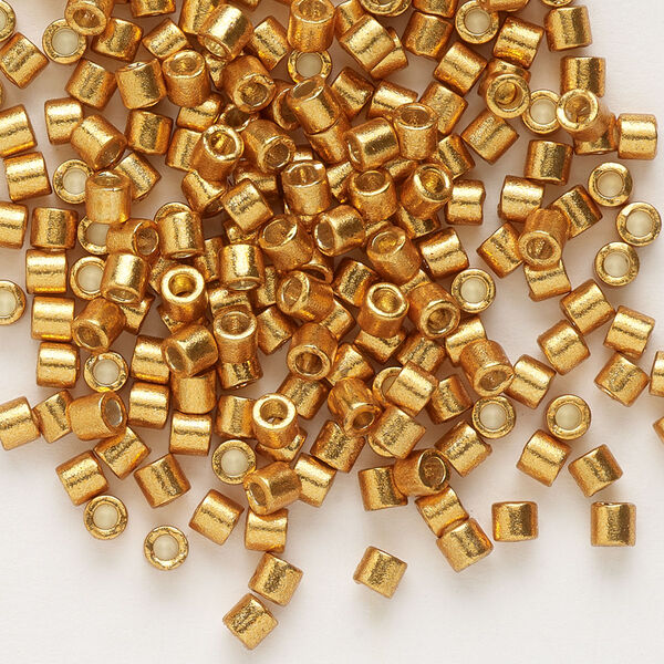 Seed bead, Delica®, glass, pkg/7.5g, #8 round, Duracoat® opaque galvanized yellow gold (DBL-1833). image number 0