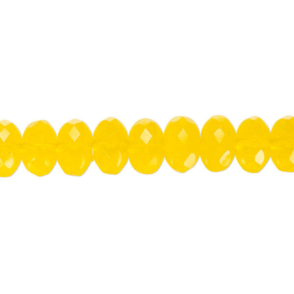 Bead, Czech fire-polished glass, transparent yellow, 9x5mm faceted rondelle. Sold per 16-inch strand. image number 0