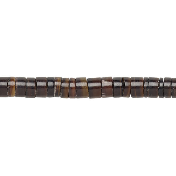 Bead, black pen shell (natural), 4-5mm hand-cut heishi, Mohs hardness 3-1/2. Sold per 24-inch strand. image number 0