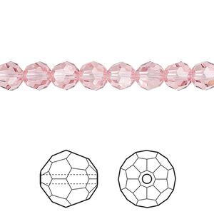 Bead 12pk light rose, Crystal Passions® 6mm round 5000