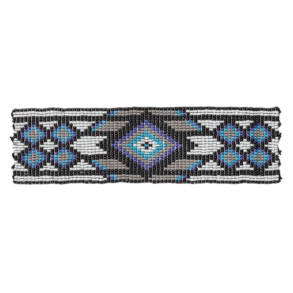 Component, glass, multicolored, 6-1/4 x 1-3/4 inch double-sided rectangle with diamond and line pattern. Sold individually. image number 0