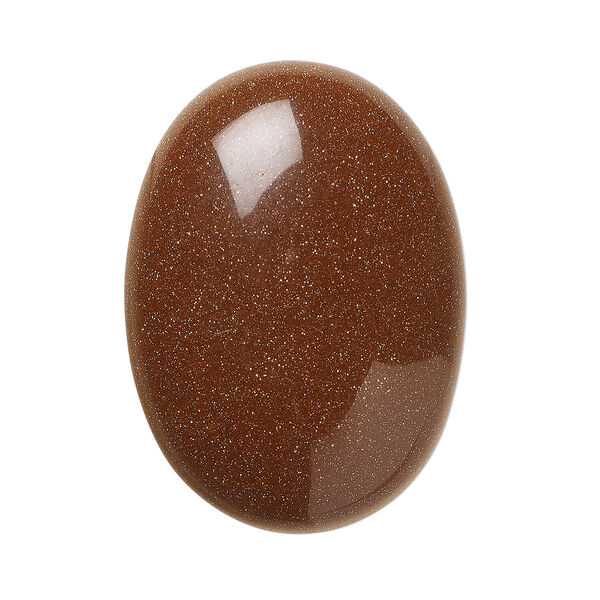 Cabochon, brown goldstone (glass) (man-made), 30x22mm calibrated oval. Sold individually. image number 0
