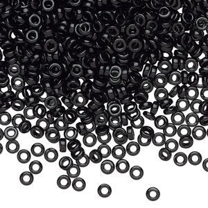 Seed bead, Miyuki, glass, pkg/50g, 3x1.3mm spacer rondelle, opaque black, (SPR3-401).