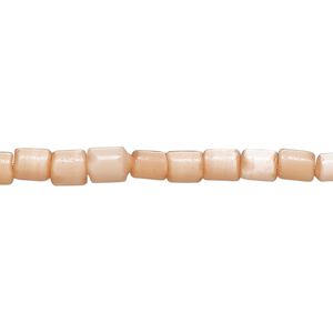 Bead, cat's eye glass (fiber optic glass), peach, 5x3mm-6x4mm round tube. Sold per 14-inch strand, approximately 80 beads.