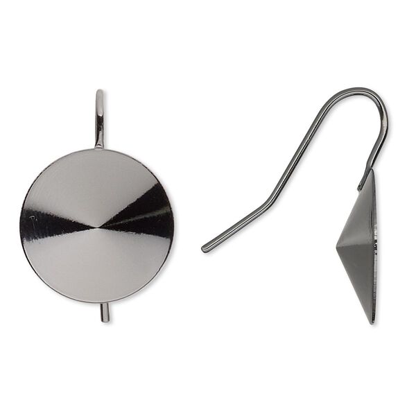 Ear wire, Almost Instant Jewelry®, gunmetal-finished brass, 22mm fishhook with 16mm rivoli setting, 18-20 gauge. Sold per pkg of 5 pairs. image number 0