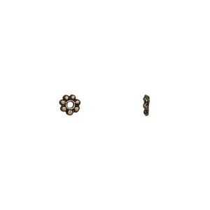 Bead, antique brass-finished "pewter" (zinc-based alloy), 4x2mm rondelle with dots. Sold per pkg of 24.